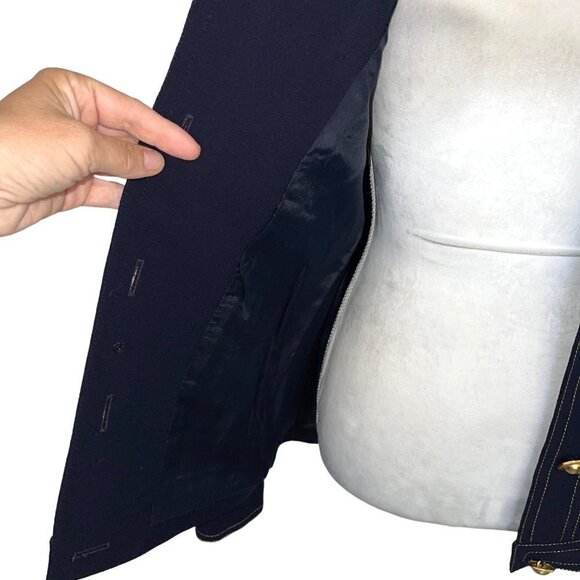 Anne Klein Womens Wool Jacket Navy Blue Size 8 Vintage Crepe Gold Buttons Lined - Picture 10 of 12